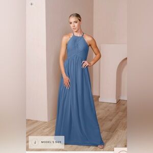 Revelry Mackenzie chiffon bridesmaids dress in dusty blue size 14